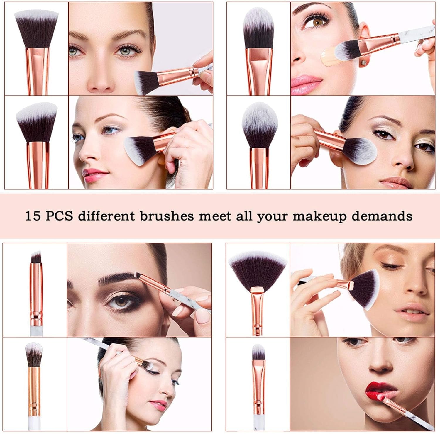 15-Piece Premium Marble Makeup Brush Set with Synthetic Kabuki Brushes for Powder, Blush, Contour, Foundation, Concealer, and Eyeshadow, Includes Makeup Sponge