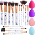 15-Piece Premium Marble Makeup Brush Set with Synthetic Kabuki Brushes for Powder, Blush, Contour, Foundation, Concealer, and Eyeshadow, Includes Makeup Sponge
